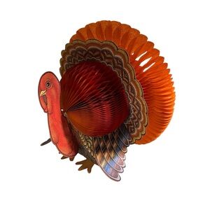 Vintage Hallmark Honeycomb Thanksgiving Turkey Paper Decoration 1990s Ephemera